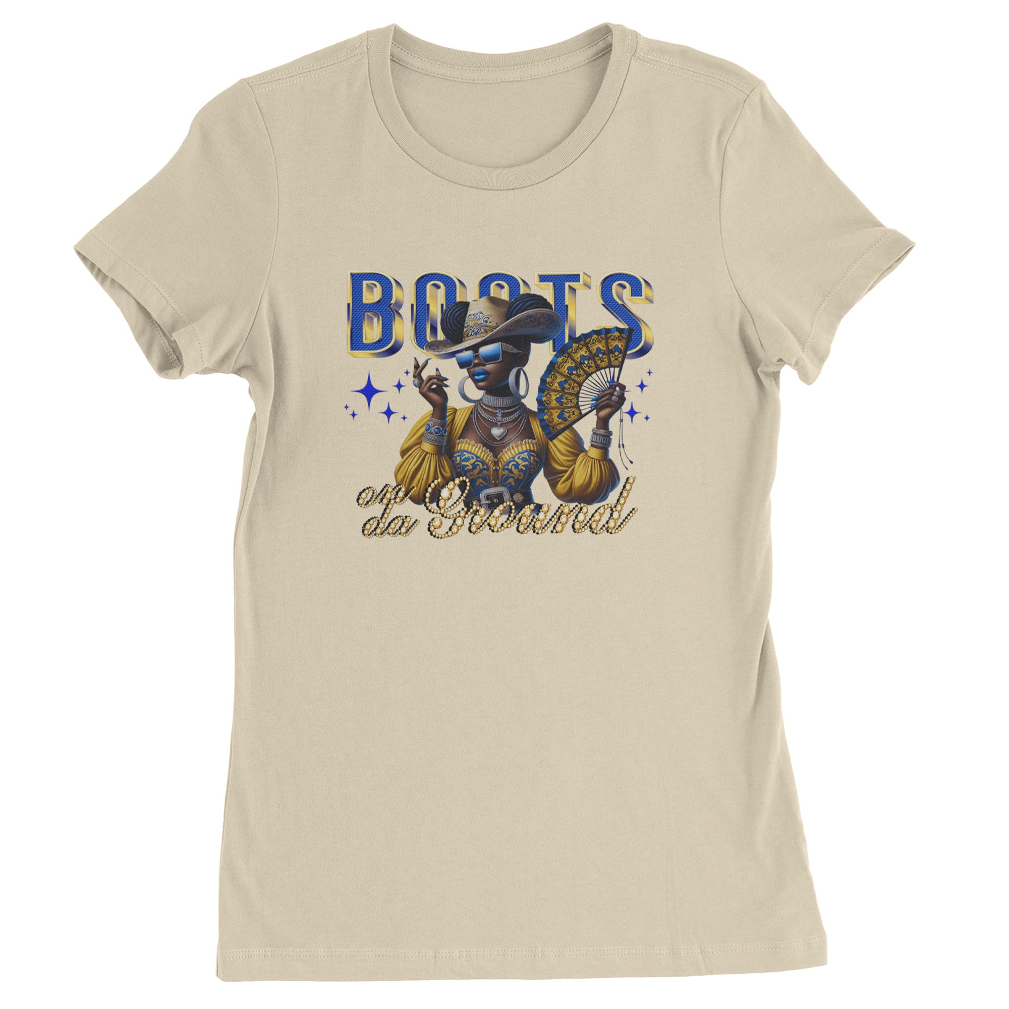 Boots On Da Ground Folding Fan Womens T-shirt Ivory