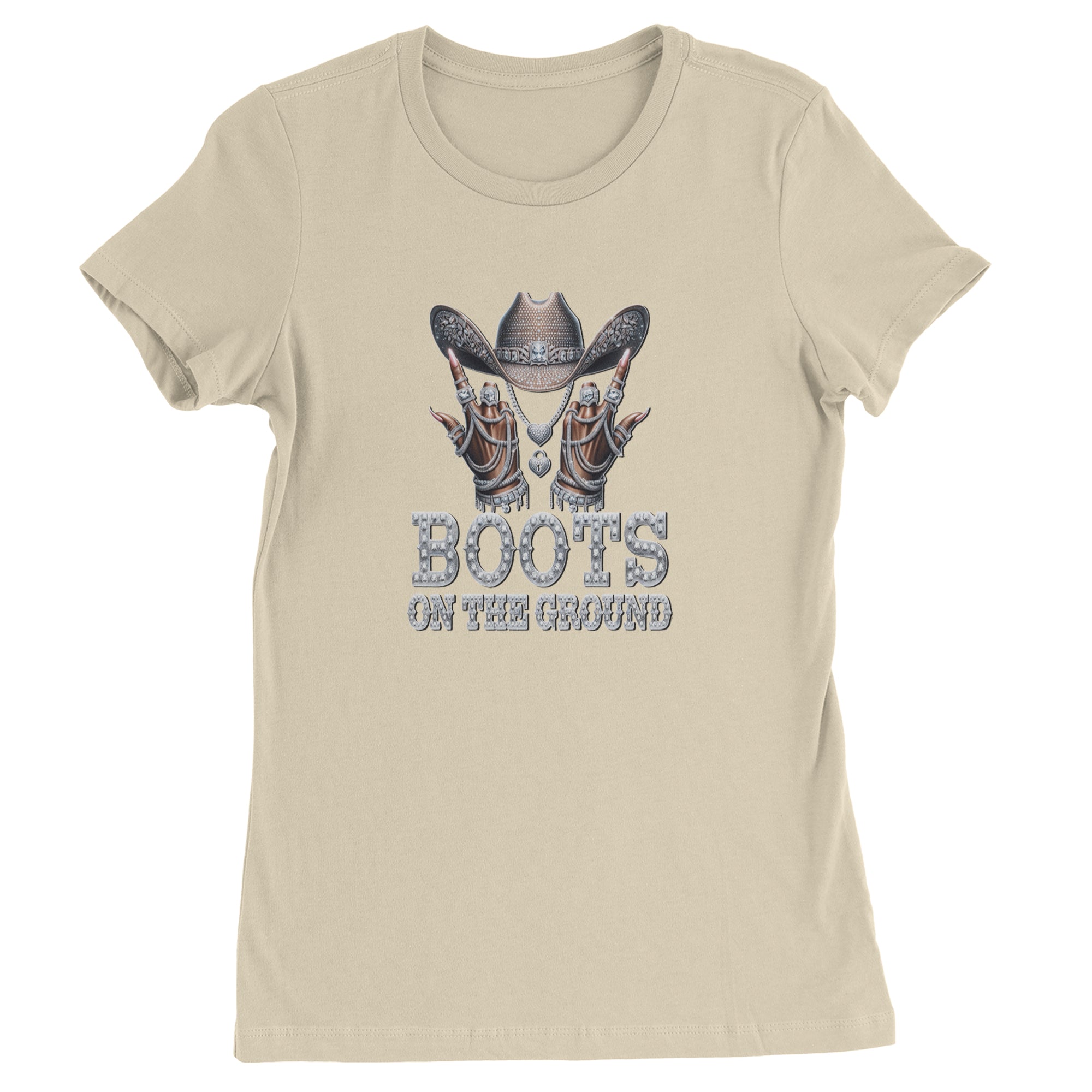 Boots On The Ground Bling Womens T-shirt Ivory