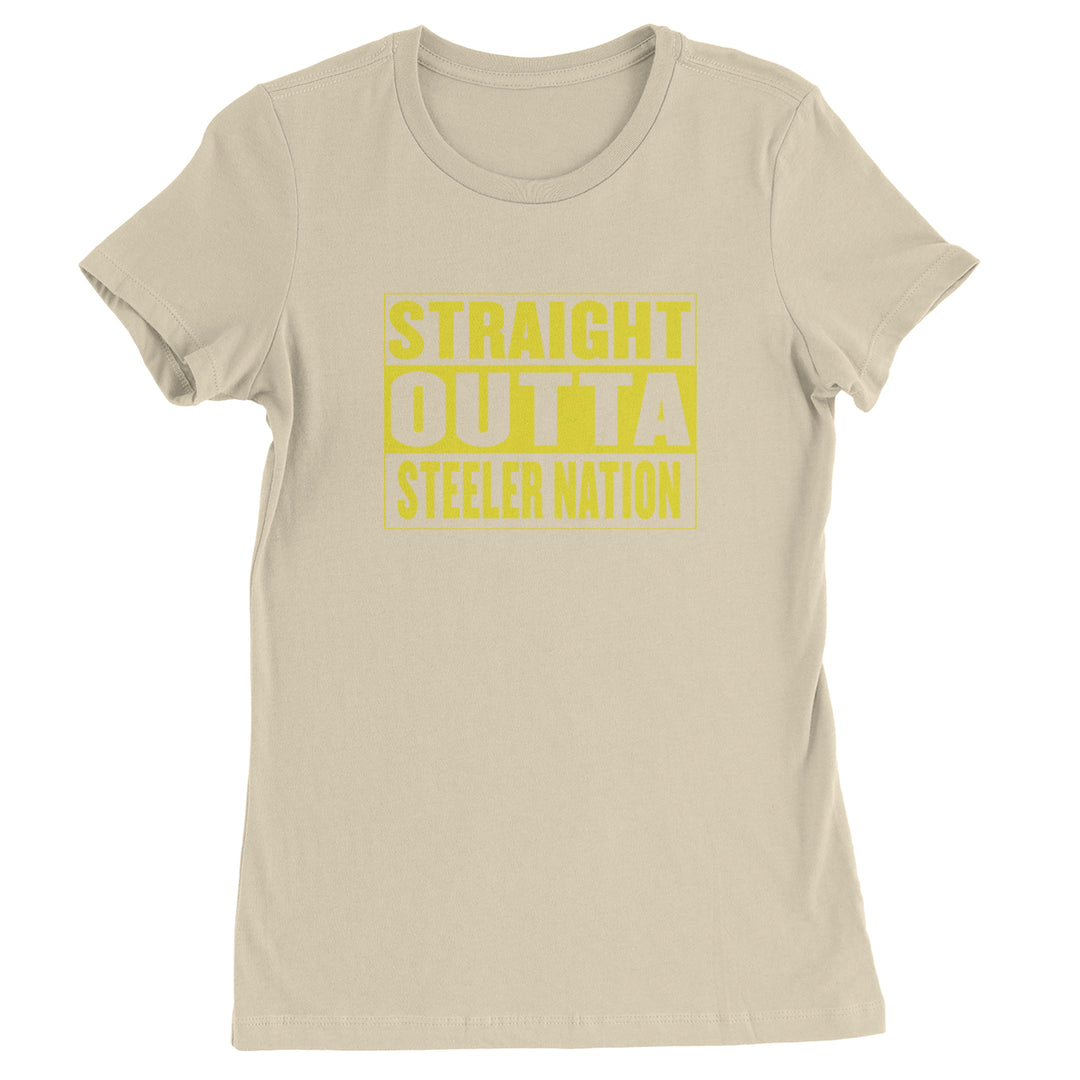 Straight Outta Steeler Nation Football graphic on Women's Heavyweight Cotton T-Shirt in Ivory