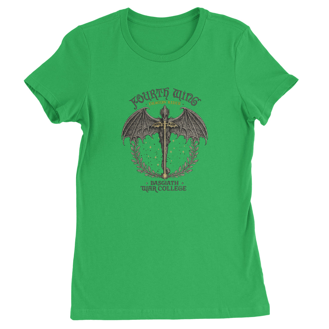 Fourth Wing Dragon Rider Vintage Basgiath War College Womens T-shirt Kelly Green