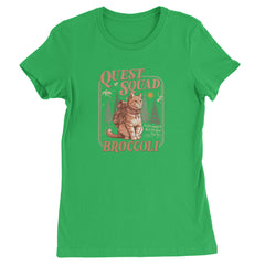 Quest Squad Broccoli Cat Fantasy Reader  Womens T-shirt Kelly Green