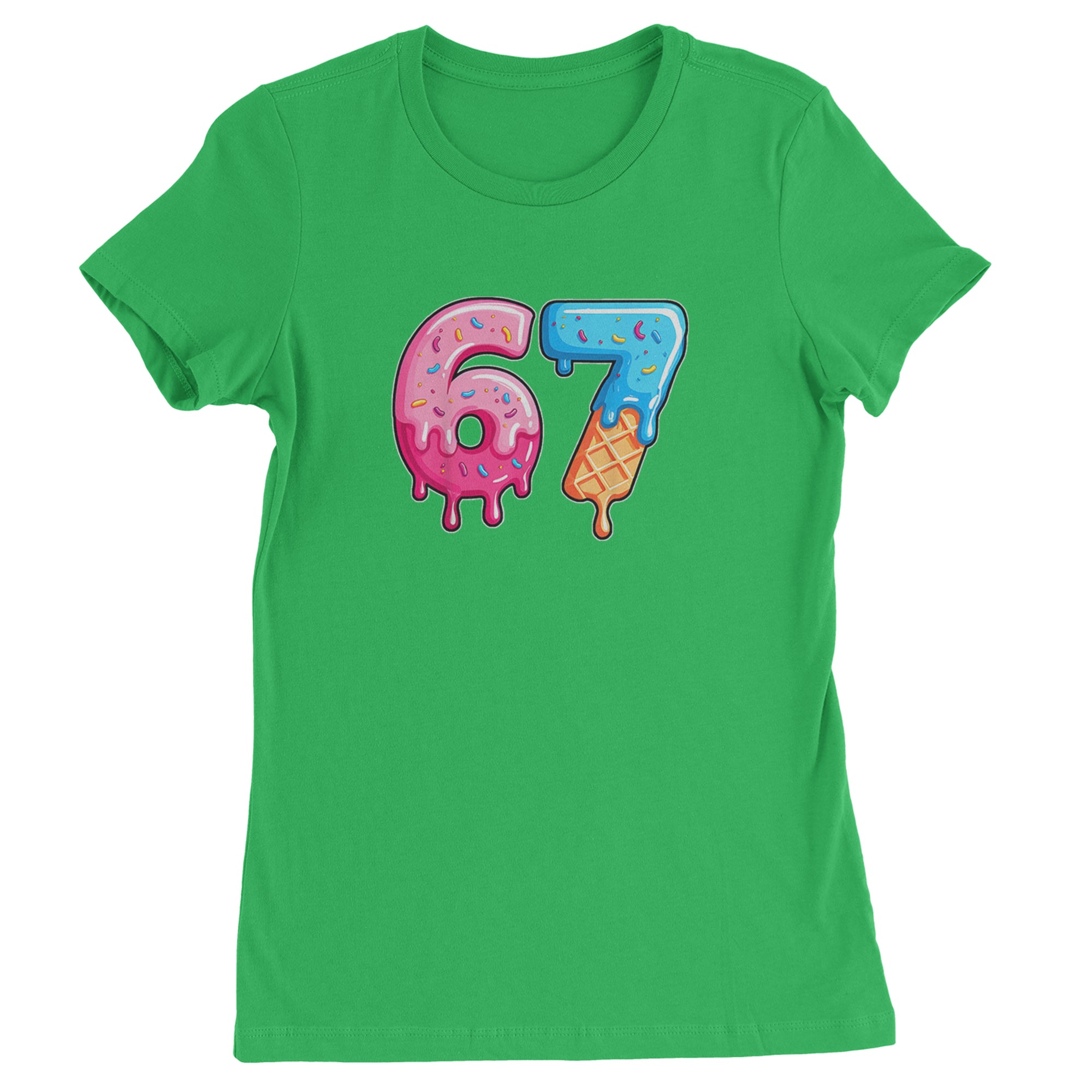 67 Dripping Ice Cream Donut Melt Womens T-shirt Kelly Green