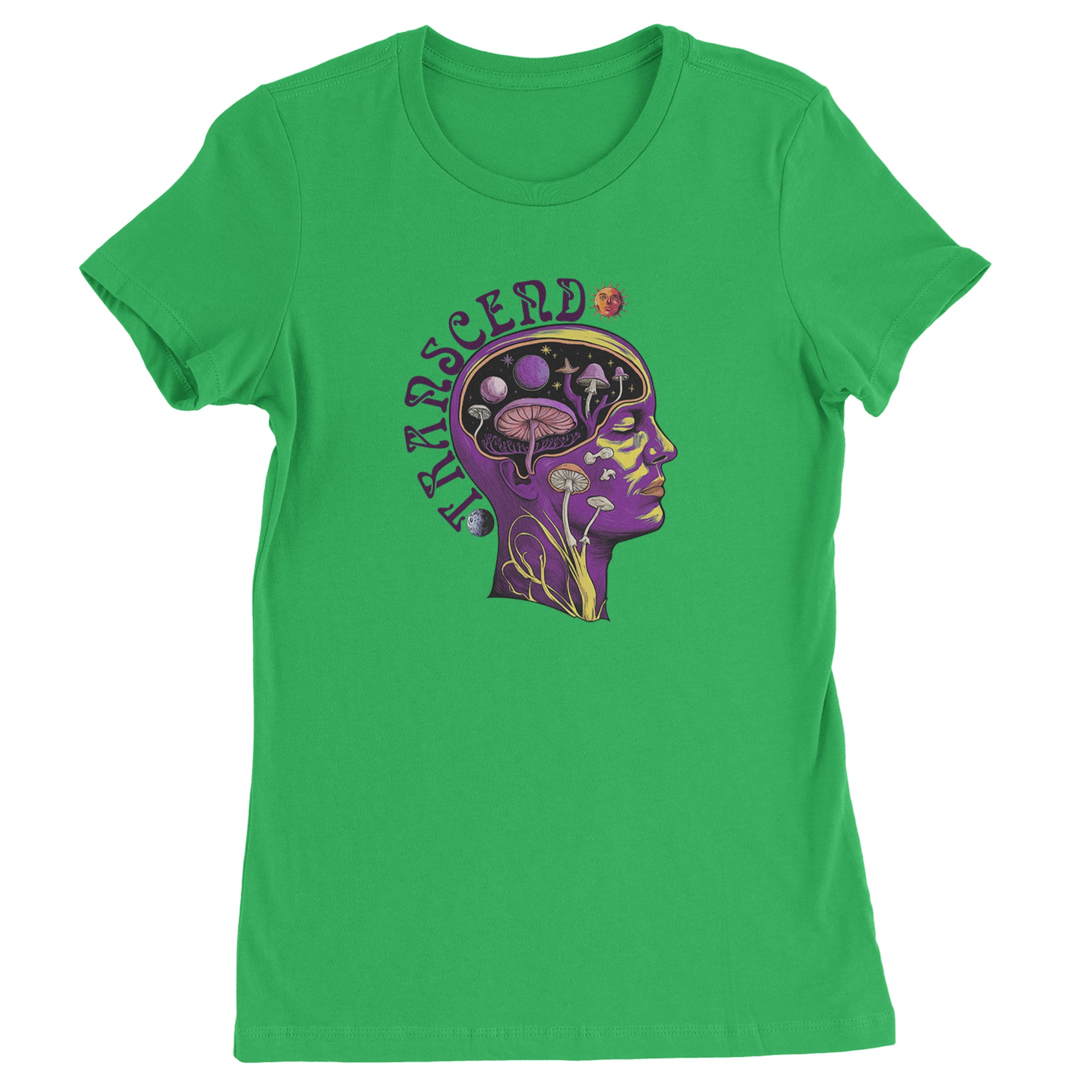 Psychedelic Cosmic Mushroom Head Womens T-shirt Kelly Green