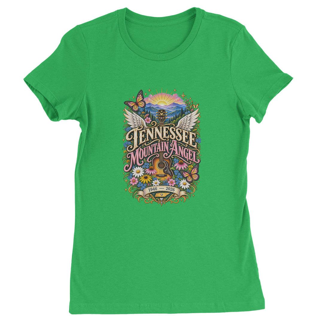 Tennessee Mountain Angel Wings Dolly Womens T-shirt Kelly Green