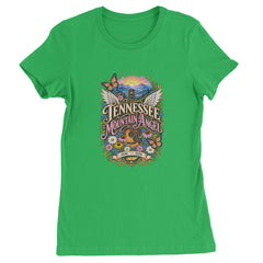 Tennessee Mountain Angel Wings Dolly Womens T-shirt Kelly Green