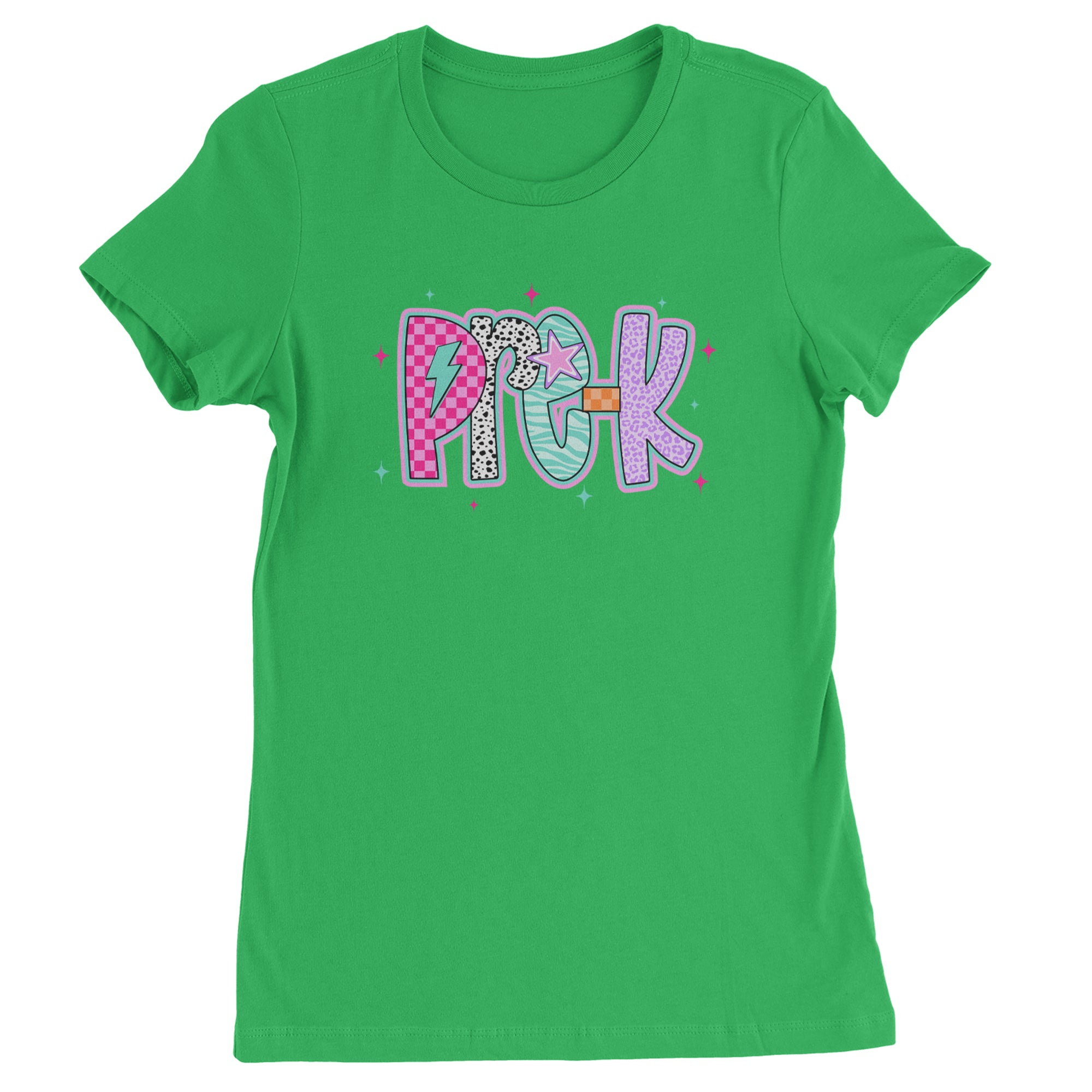 Pre-K Party Time Colorful Back to School Womens T-shirt Kelly Green
