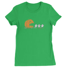 Pumpkin Pacman Chasing Ghosts Halloween Womens T-shirt Kelly Green