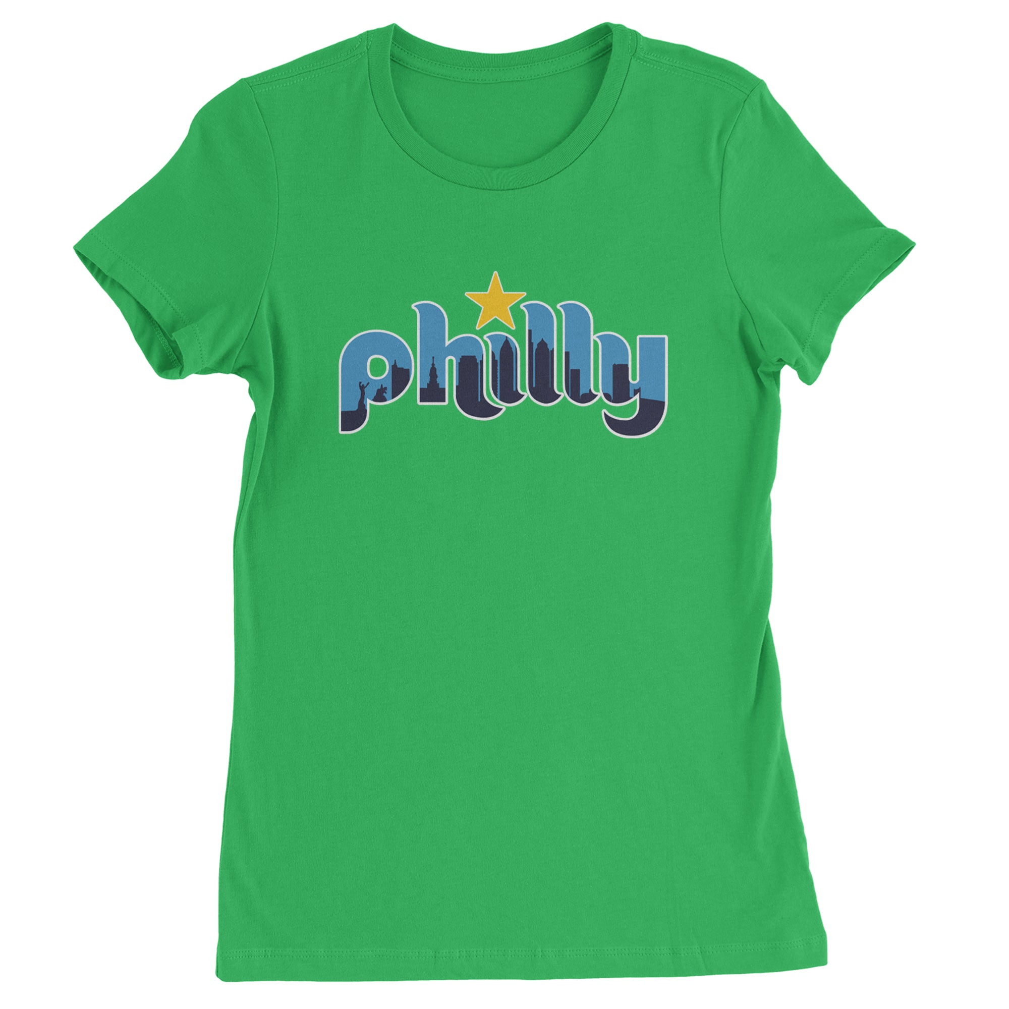 Skyline Philly Philadelphia Womens T-shirt Kelly Green