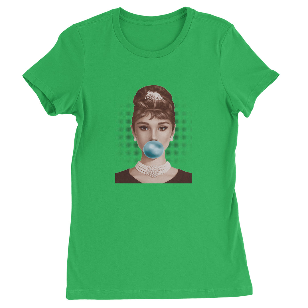 Audrey Hepburn Chewing Bubble Gum American Icon Womens T-shirt Kelly Green