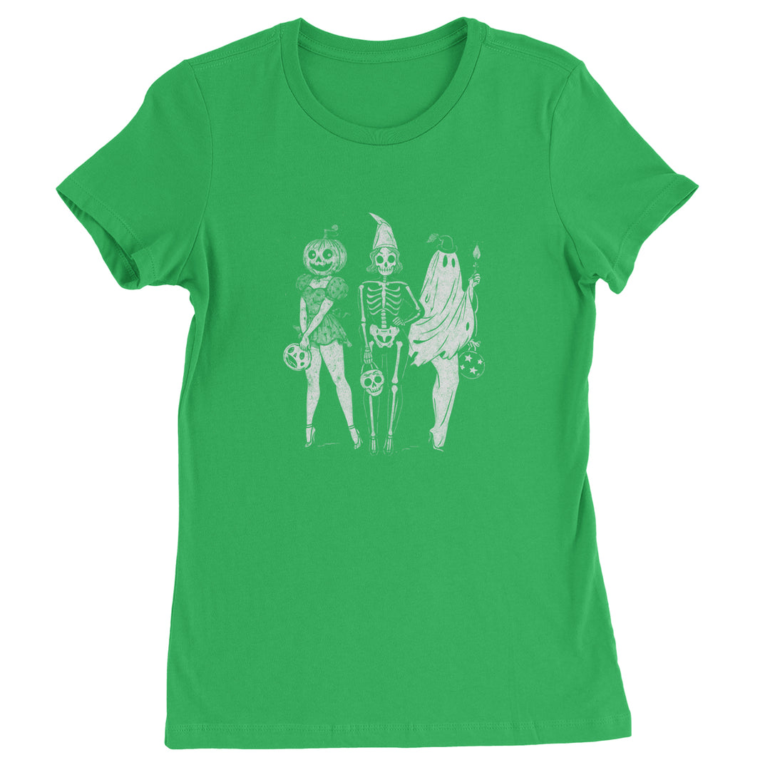 Vintage Spooky Squad Pinup Halloween Design Womens T-shirt Kelly Green