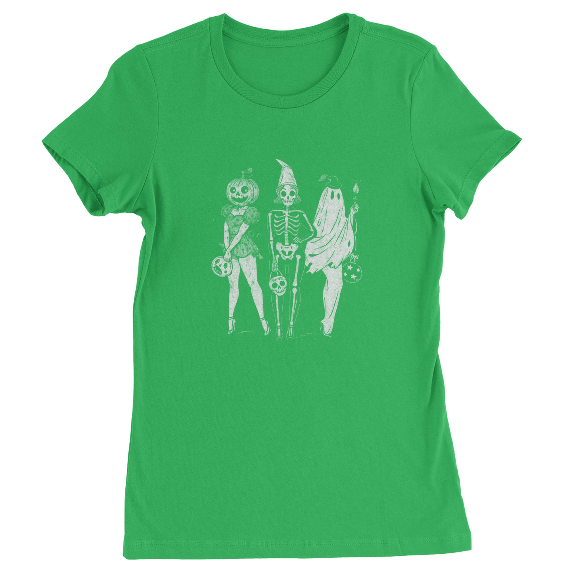 Vintage Spooky Squad Pinup Halloween Design Womens T-shirt Kelly Green
