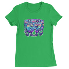Six Seven 67 Retro Pixel Buddies Womens T-shirt Kelly Green
