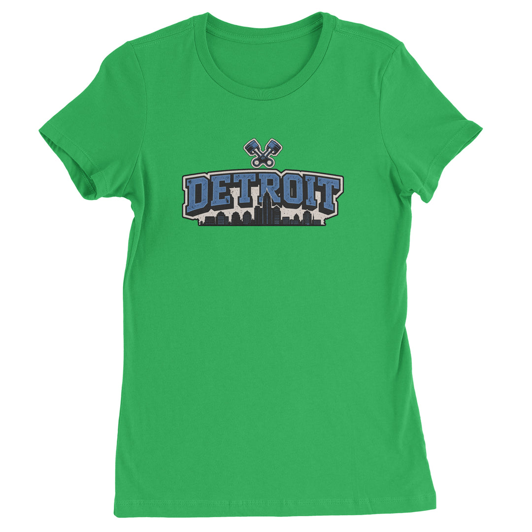 Detroit Motor City Retro Piston Womens T-shirt Kelly Green
