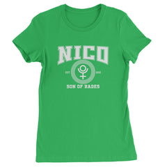 Nico Son of Hades Underworld Crest Womens T-shirt Kelly Green