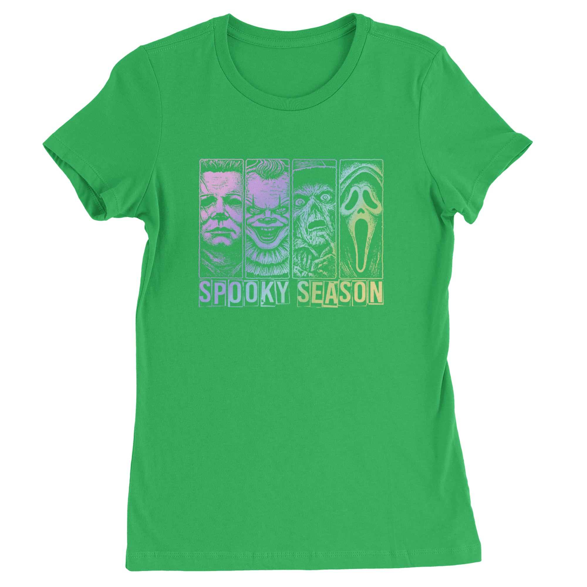Spooky Season Horror Icons Halloween Womens T-shirt Kelly Green
