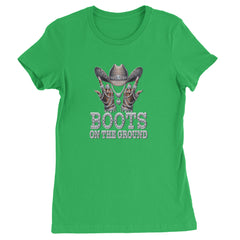 Boots On The Ground Bling Womens T-shirt Kelly Green