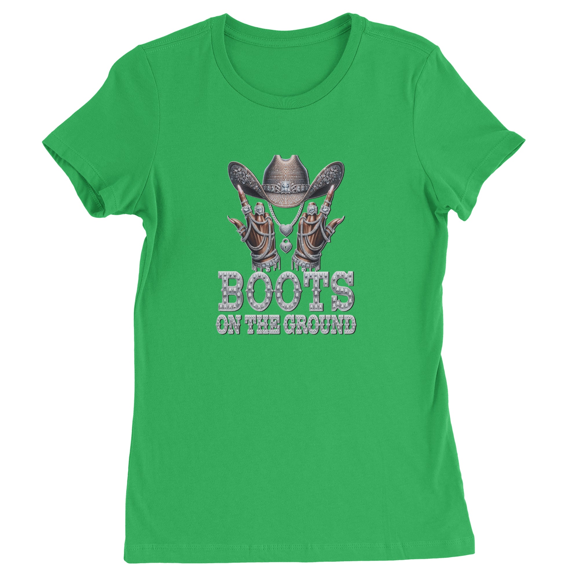 Boots On The Ground Bling Womens T-shirt Kelly Green