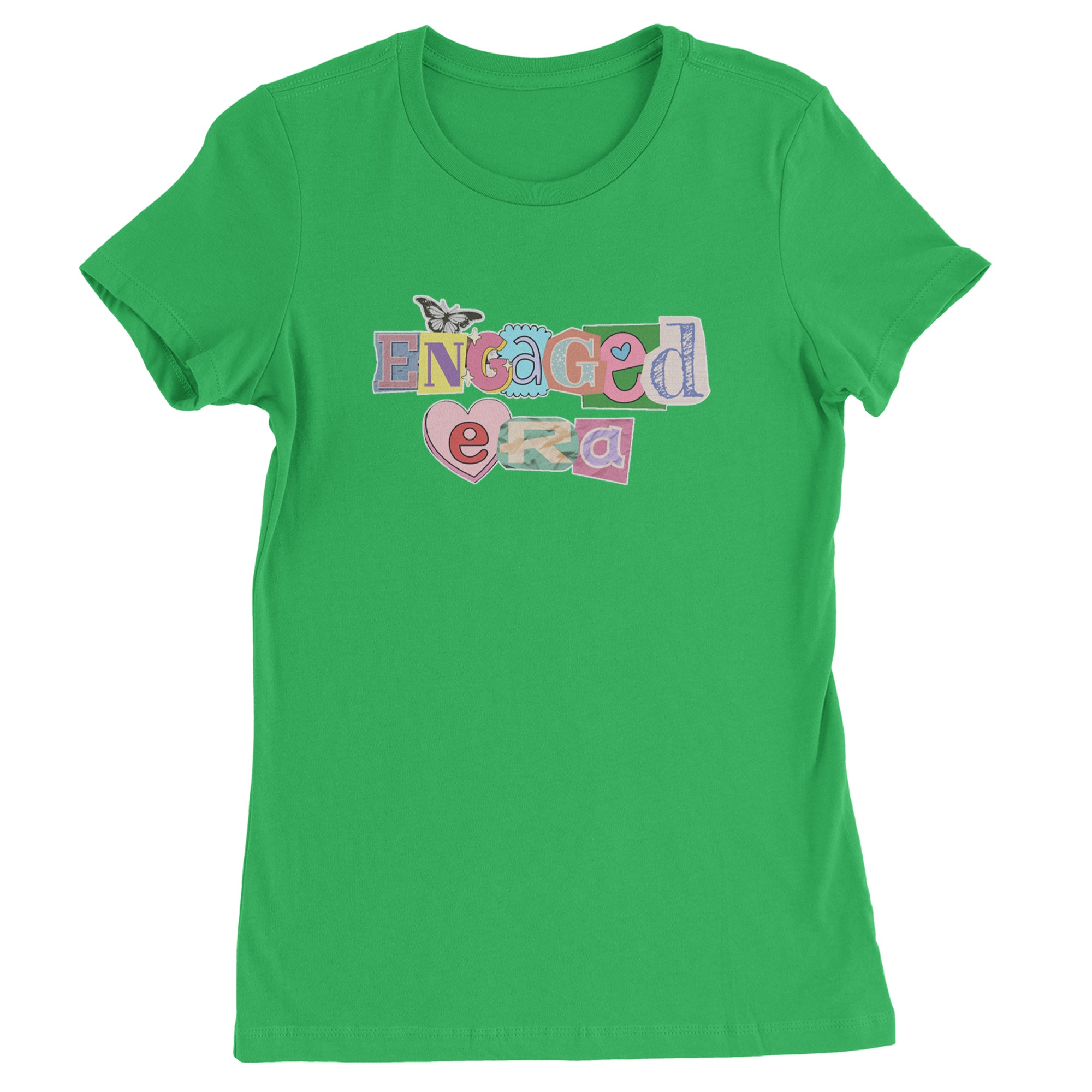 Engaged Era Aesthetic Retro Collage Design Womens T-shirt Kelly Green