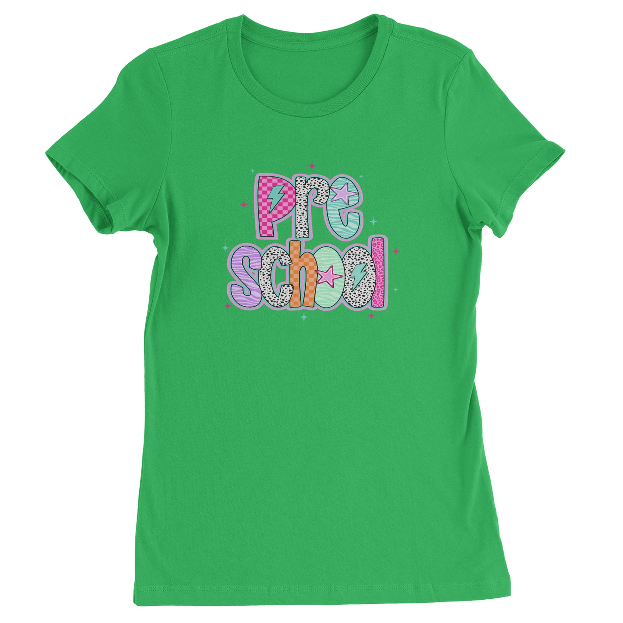Preschool Power Colorful Back to School Womens T-shirt Kelly Green
