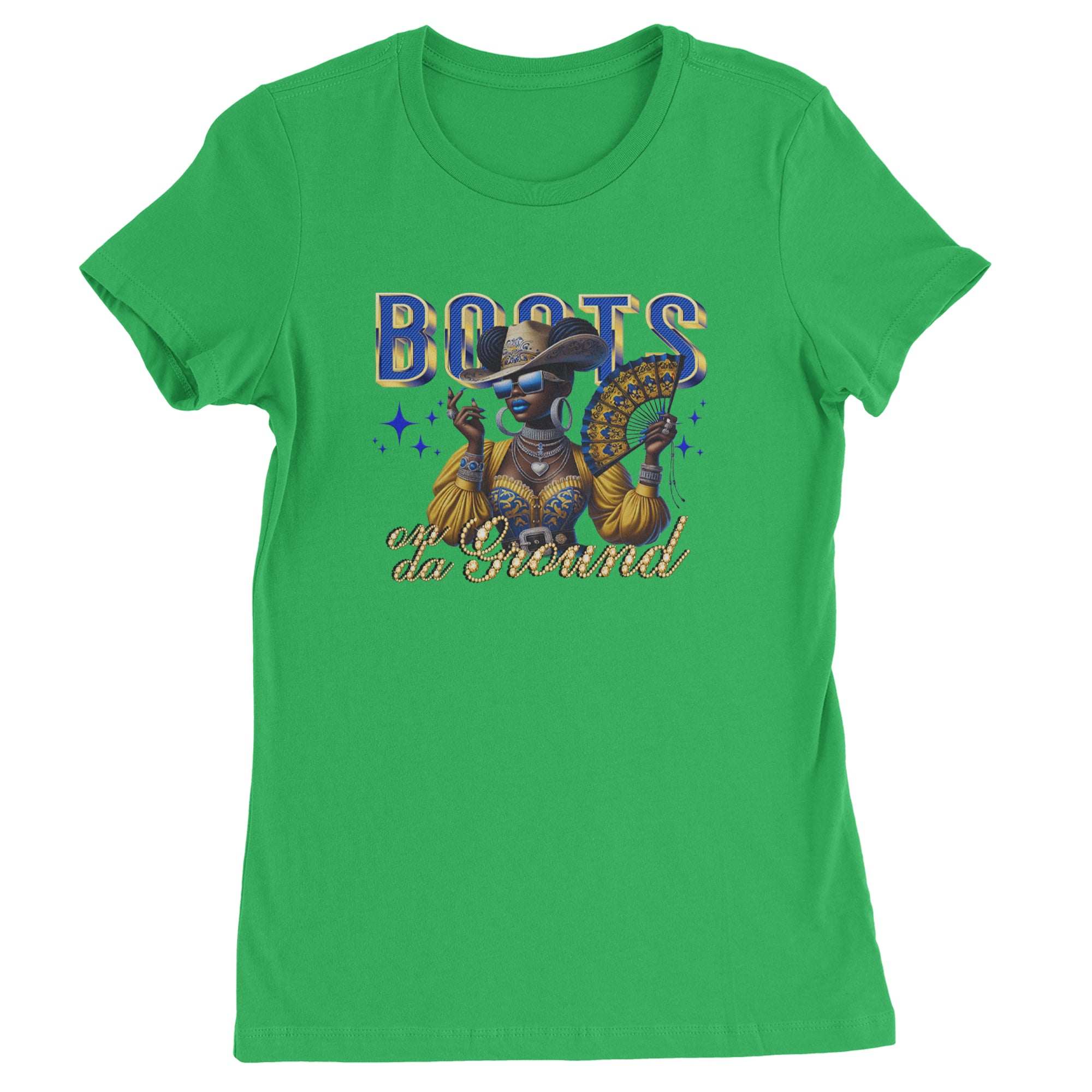 Boots On Da Ground Folding Fan Womens T-shirt Kelly Green