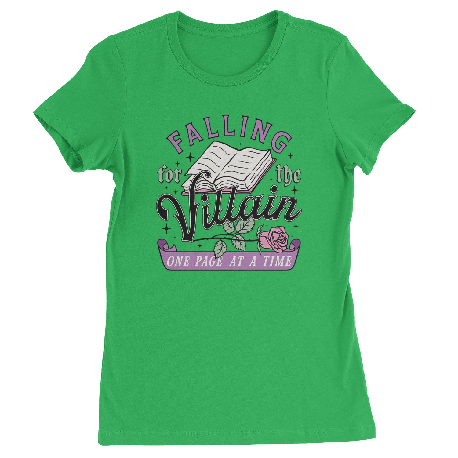 Falling For The Villain One Page At A Time  Womens T-shirt Kelly Green