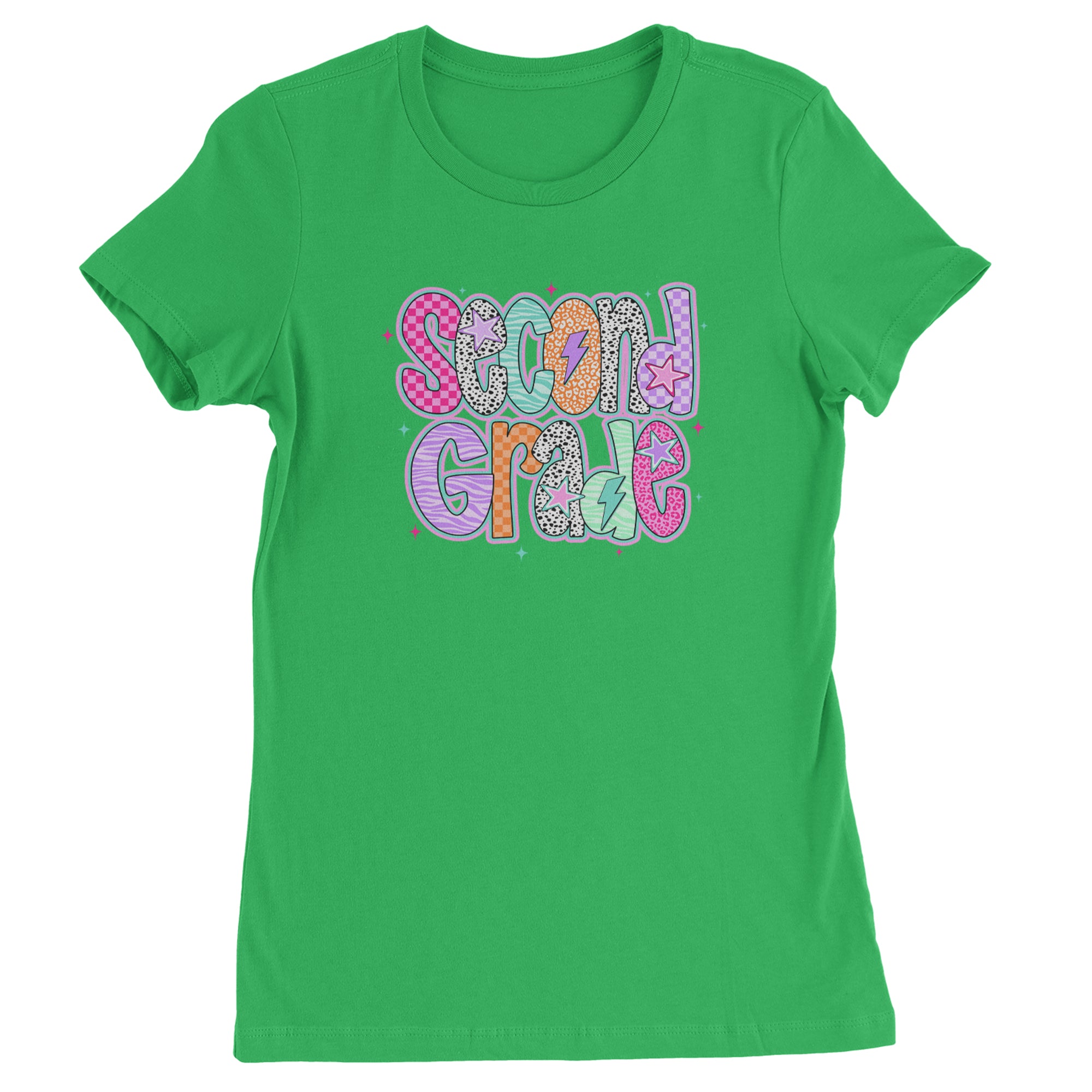 Second Grade Star Colorful Back to School Womens T-shirt Kelly Green