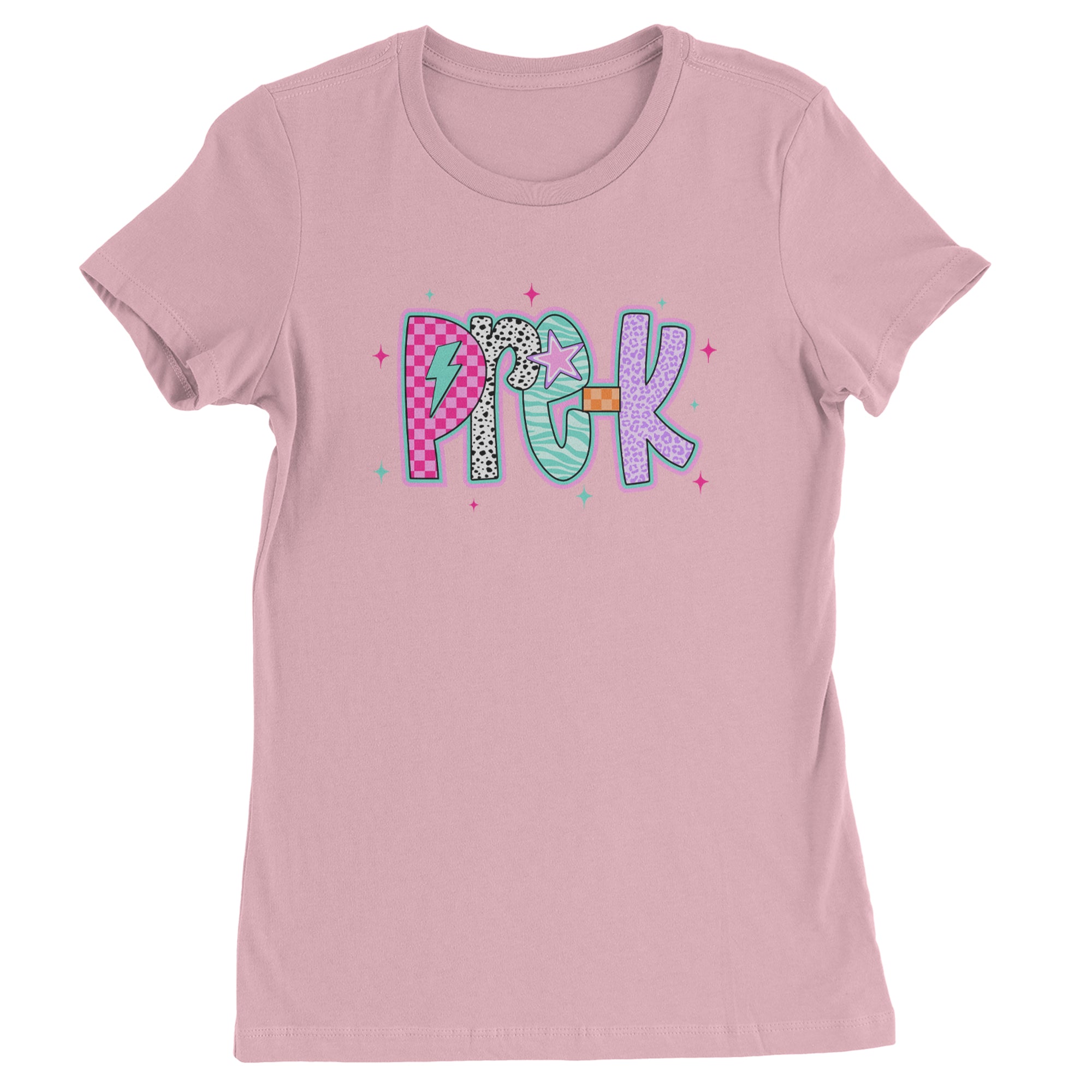 Pre-K Party Time Colorful Back to School Womens T-shirt Light Pink
