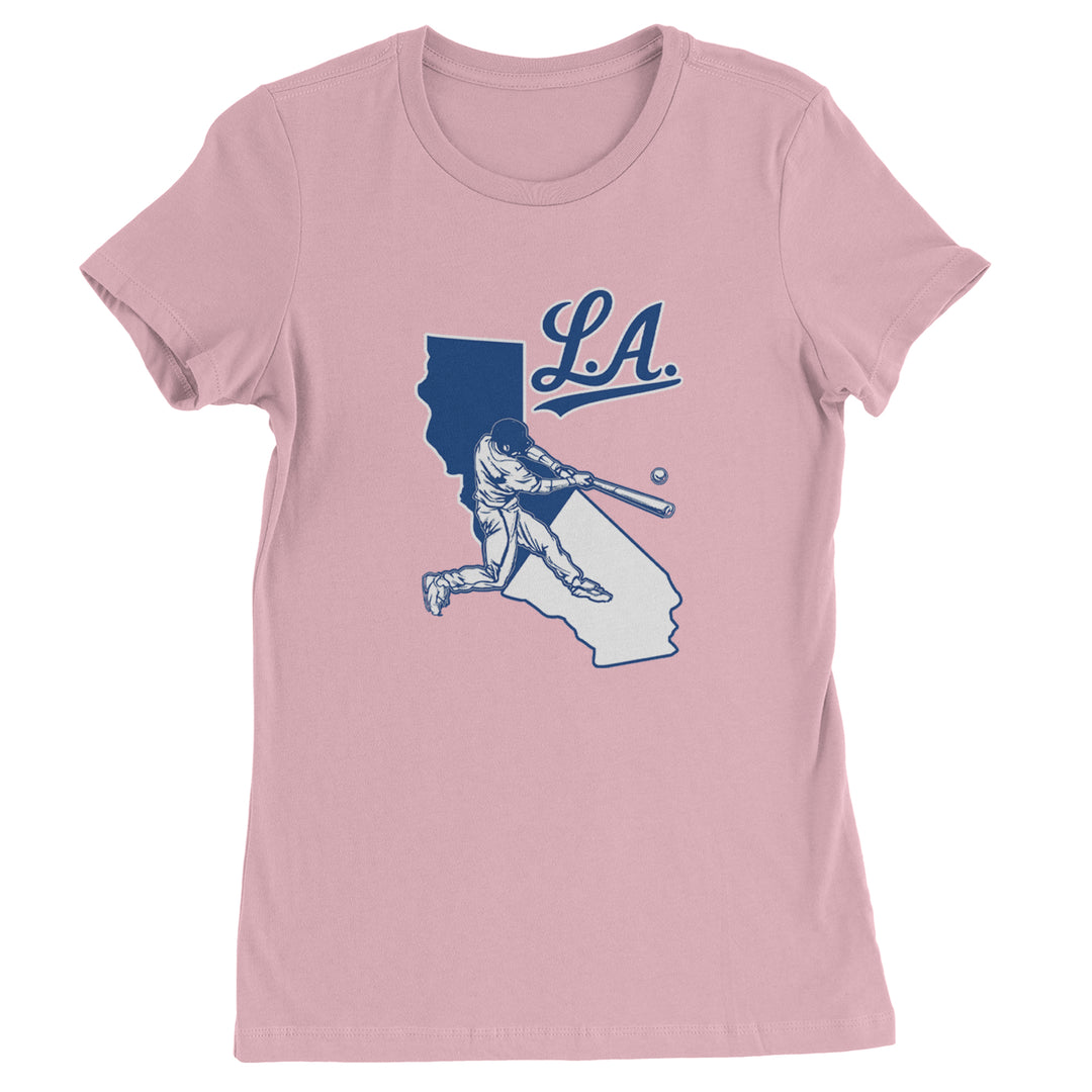 Los Angeles Baseball Batter Up Womens T-shirt Light Pink