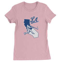 Los Angeles Baseball Batter Up Womens T-shirt Light Pink