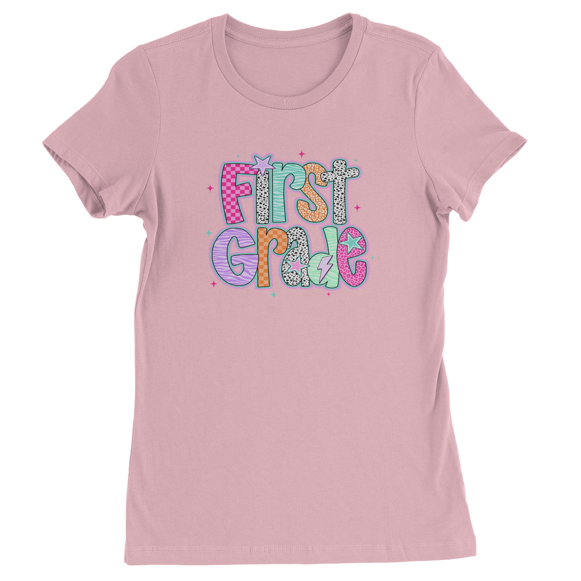 First Grade Vibes Colorful Back to School Womens T-shirt Light Pink