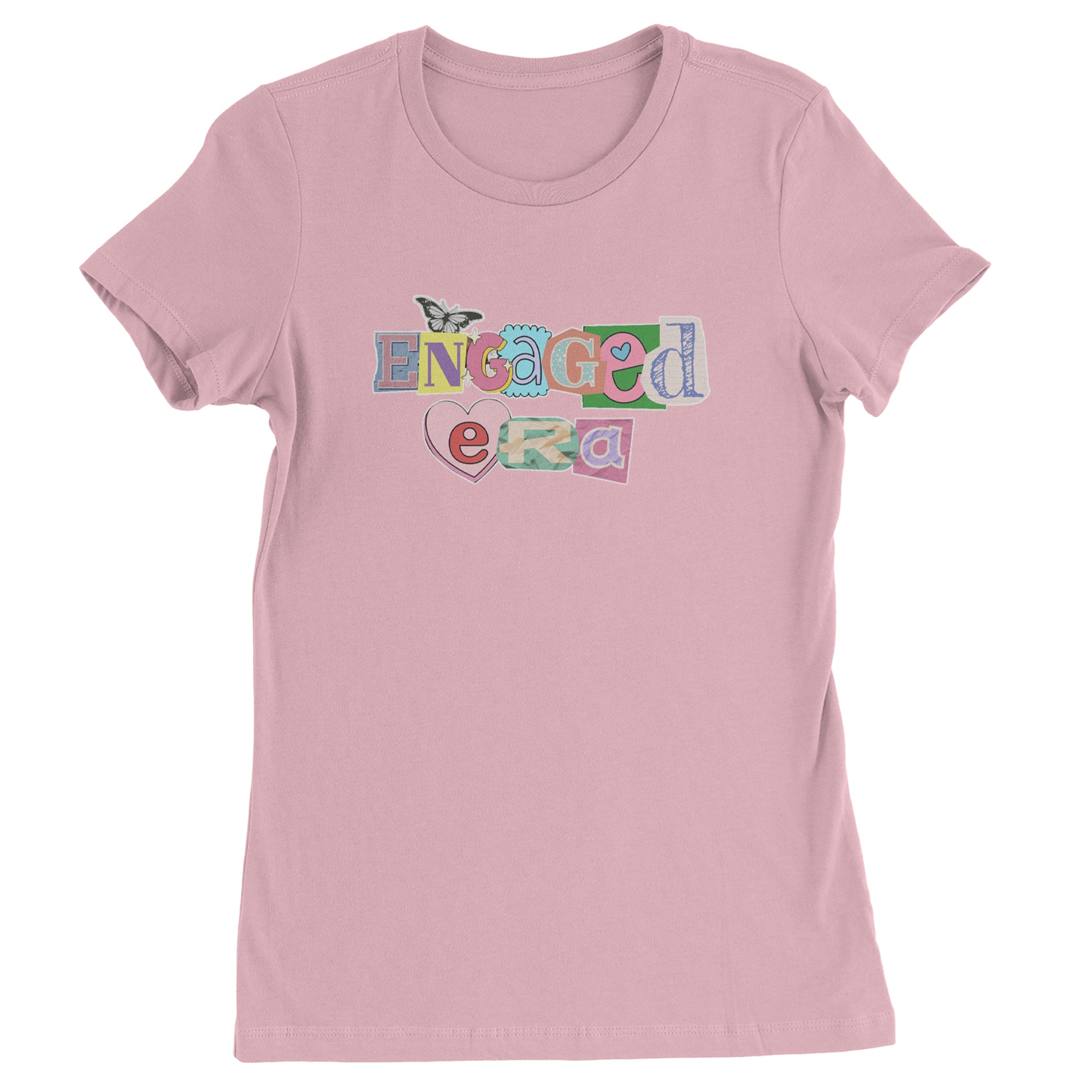 Engaged Era Aesthetic Retro Collage Design Womens T-shirt Light Pink