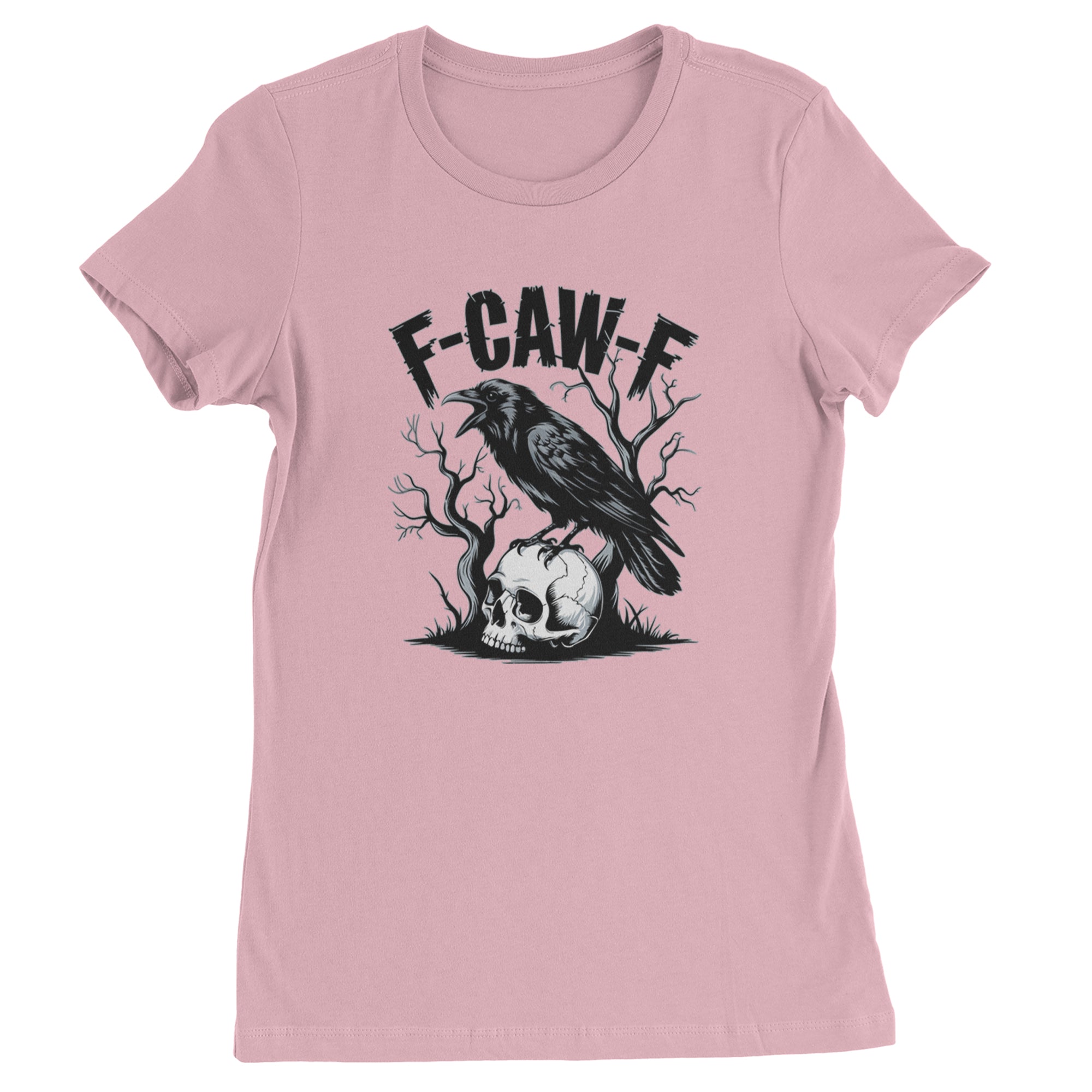 F-Caw-F Crow On Skull F-ck Off Gothic Womens T-shirt Light Pink