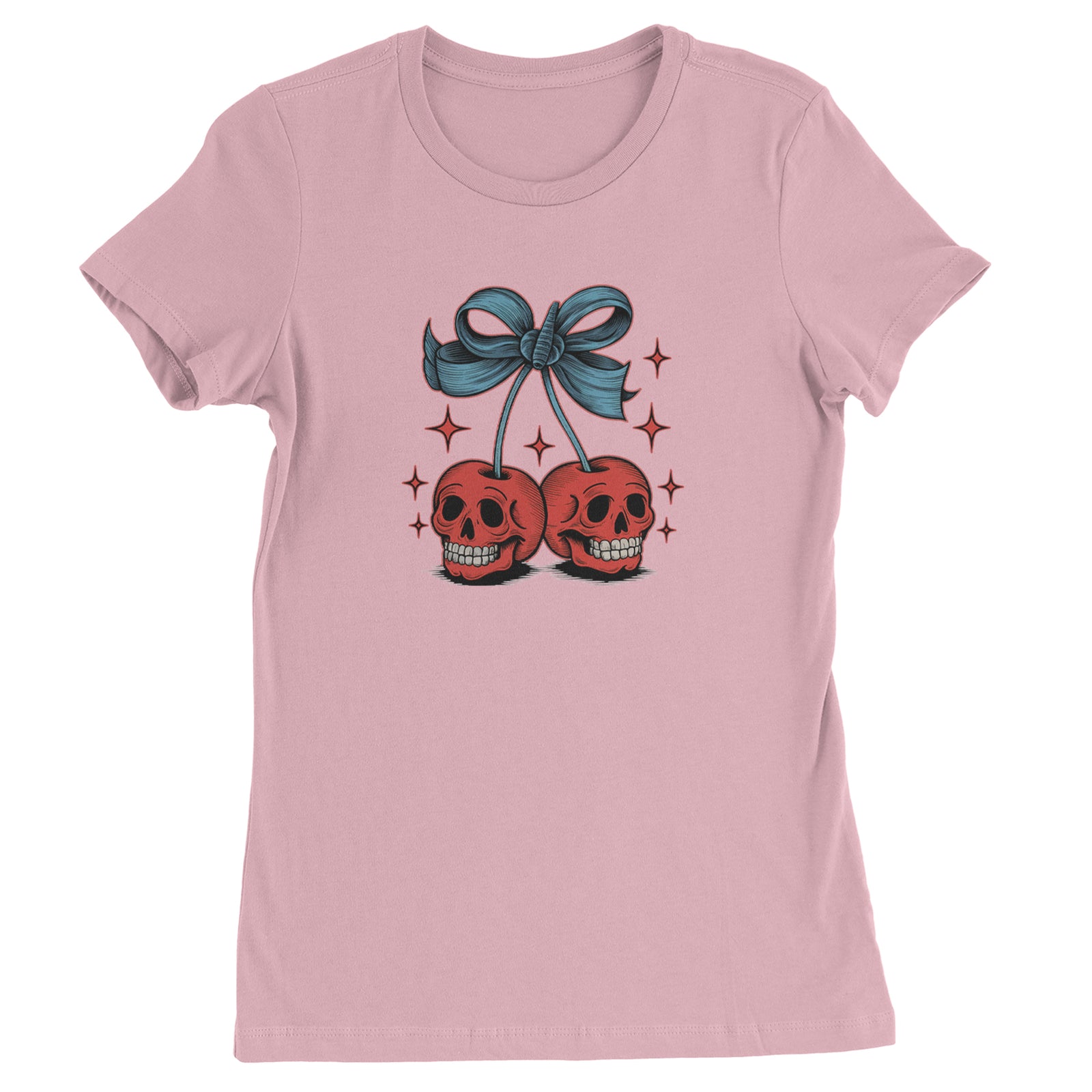 Cherry Skulls Retro Tattoo Womens T-shirt Light Pink