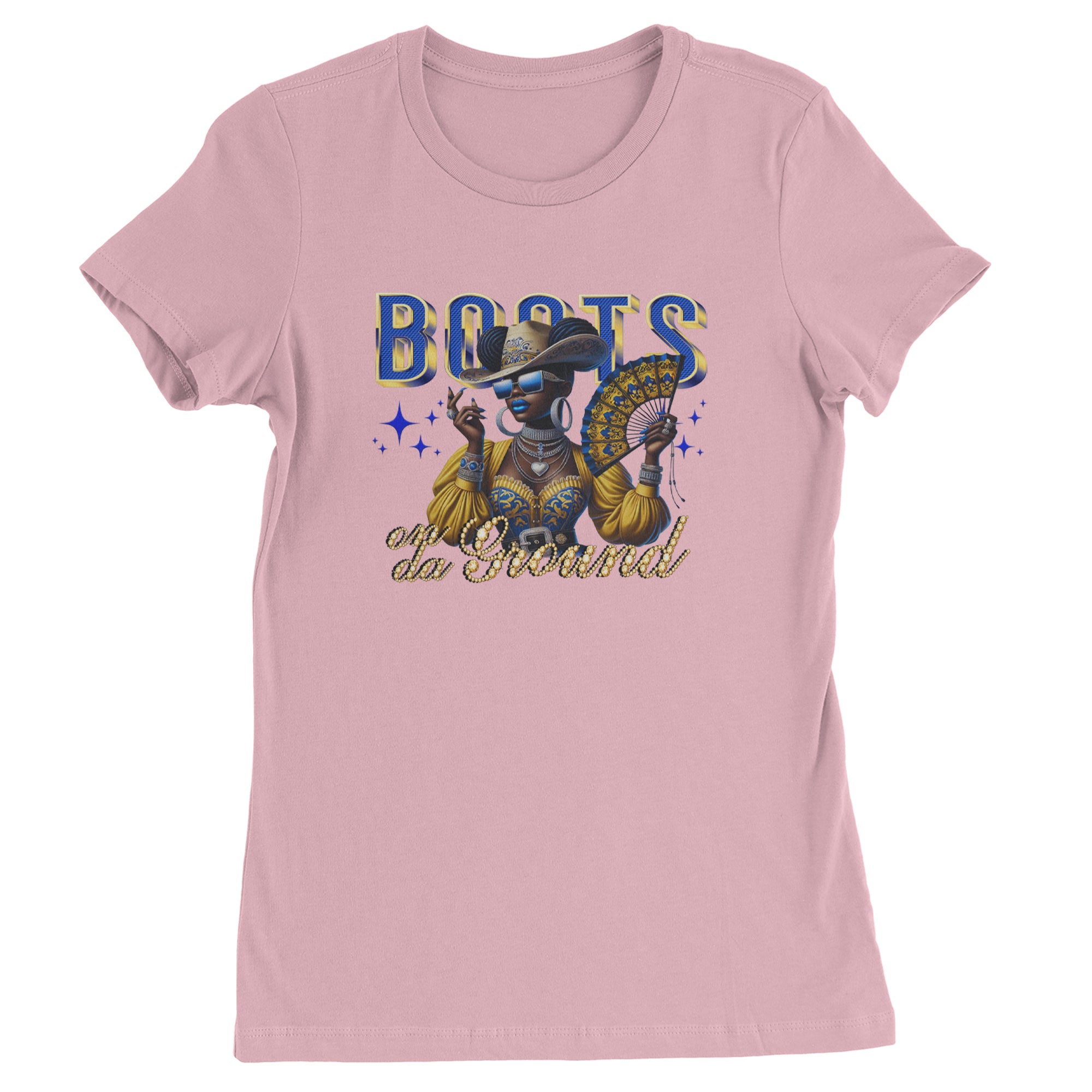 Boots On Da Ground Folding Fan Womens T-shirt Light Pink