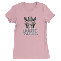 Boots On The Ground Bling Womens T-shirt Light Pink