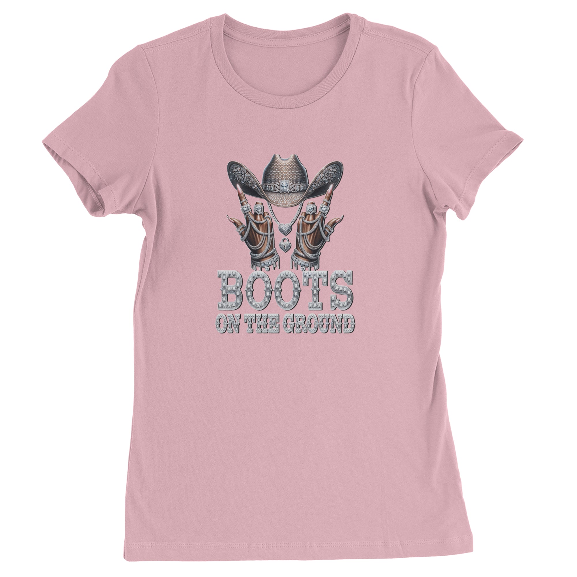 Boots On The Ground Bling Womens T-shirt Light Pink