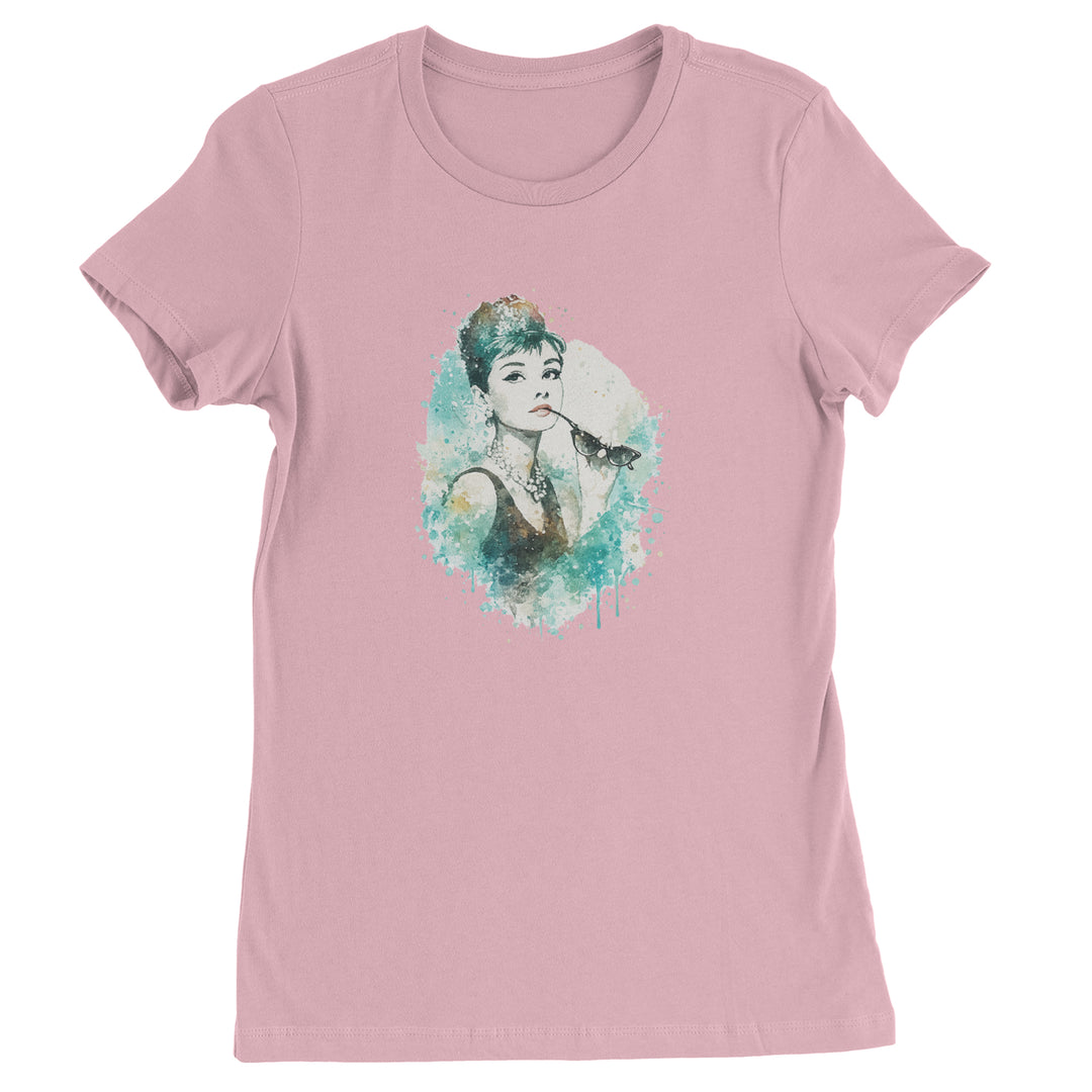 Mrs. Herpburn Iconic Watercolors Womens T-shirt Light Pink