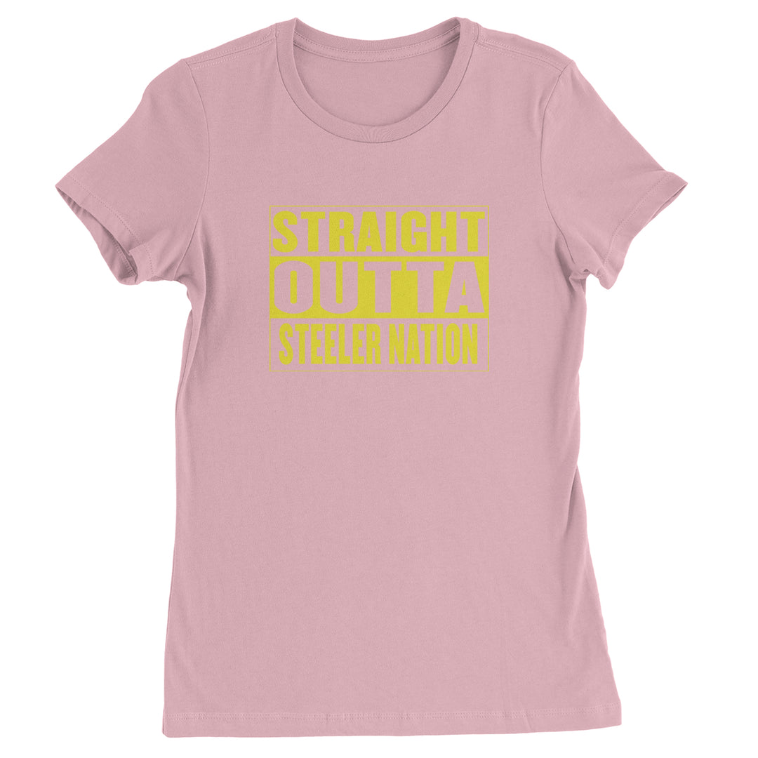 Straight Outta Steeler Nation Football graphic on Women's Heavyweight Cotton T-Shirt in Light Pink