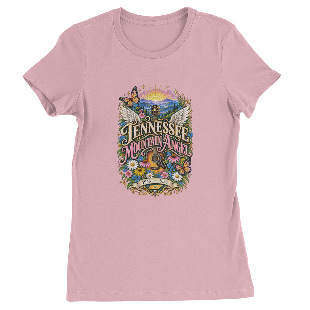 Tennessee Mountain Angel Wings Dolly Womens T-shirt Light Pink