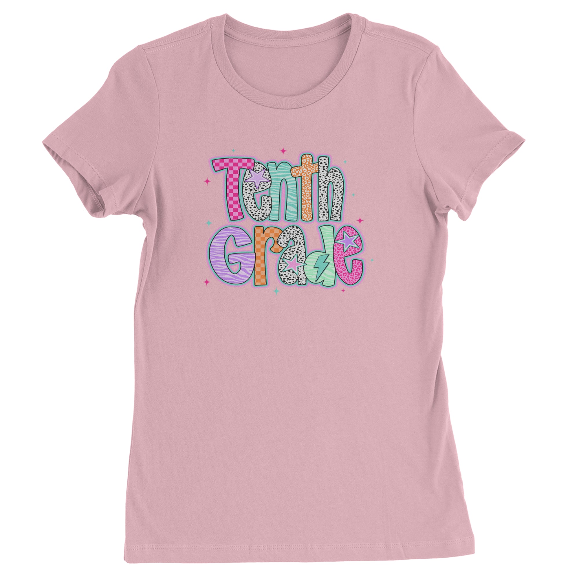 Tenth Grade Trendsetter Colorful Back to School Womens T-shirt Light Pink