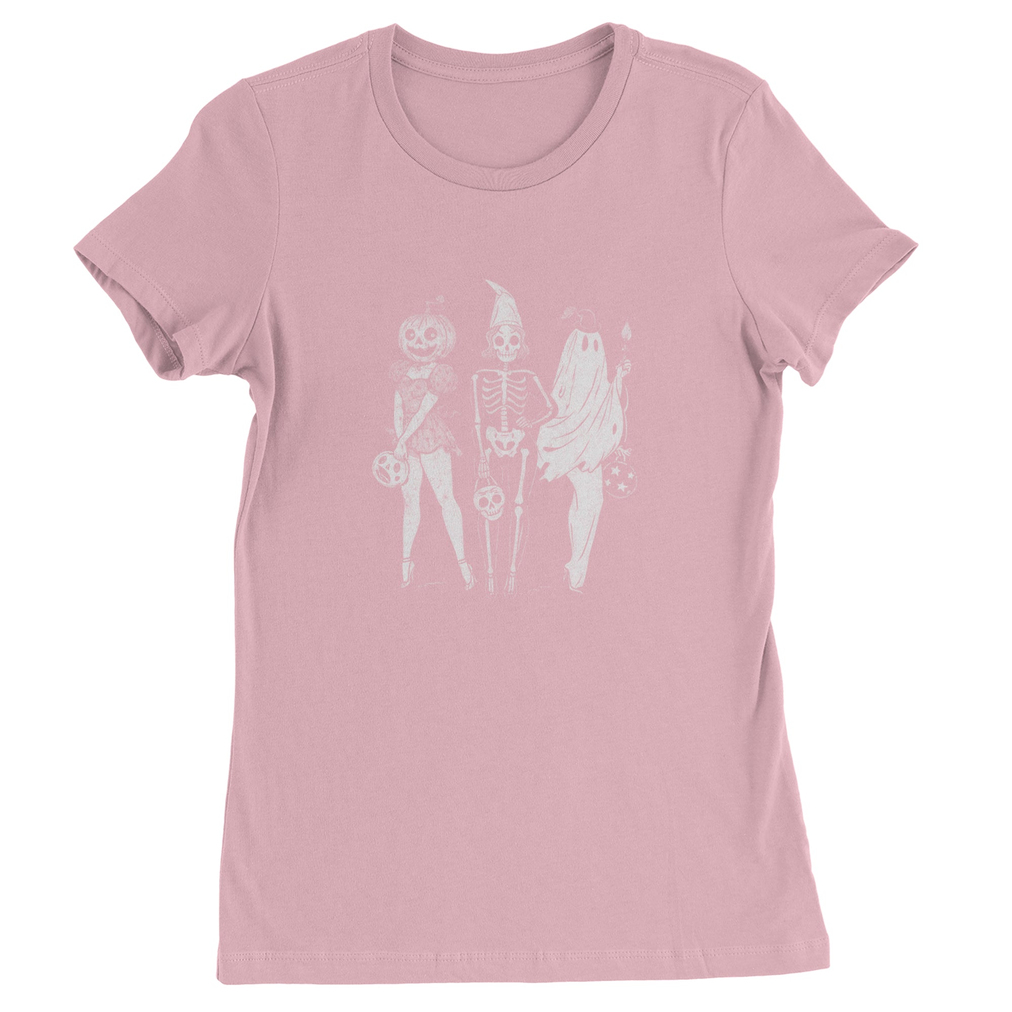 Vintage Spooky Squad Pinup Halloween Design Womens T-shirt Light Pink