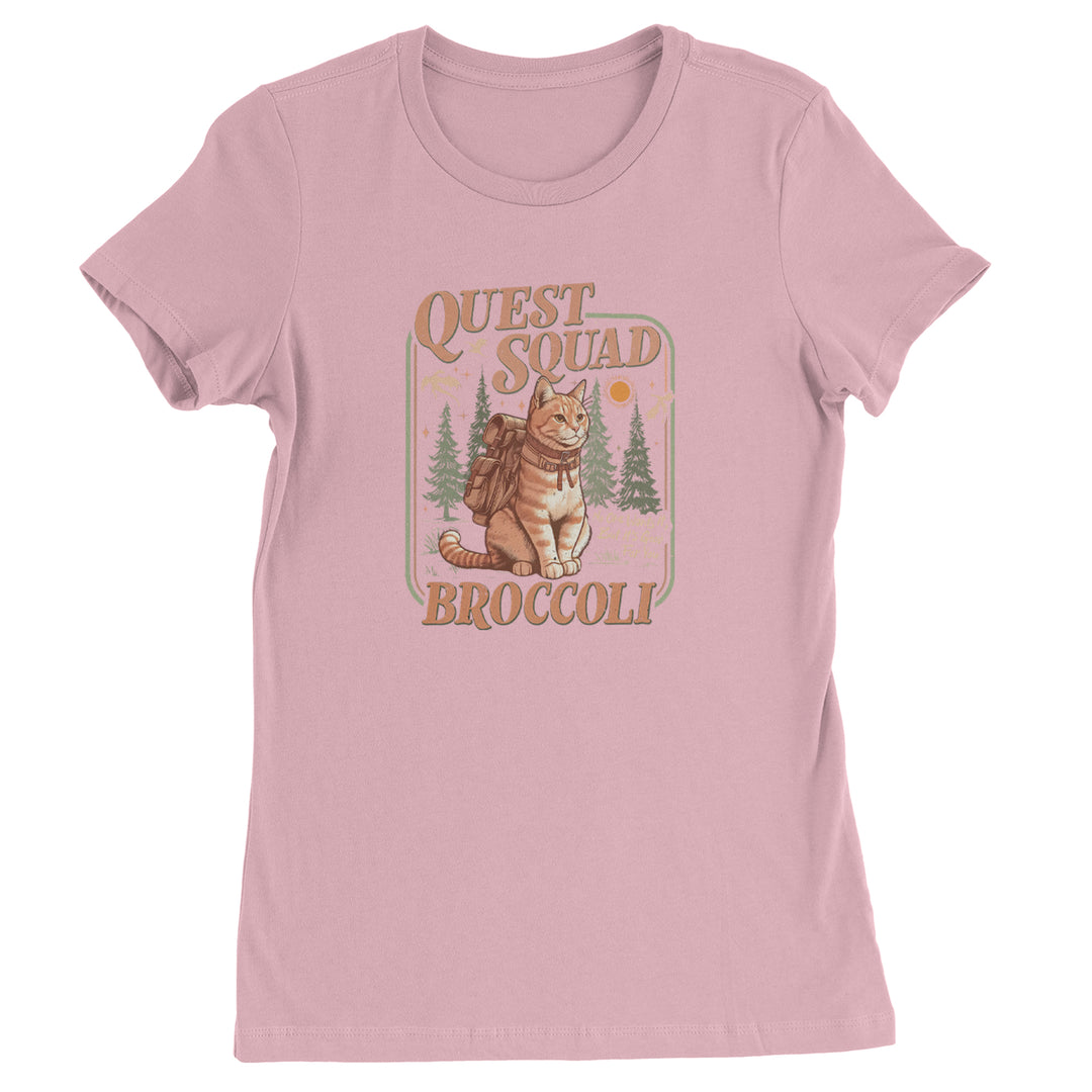 Quest Squad Broccoli Cat Fantasy Reader  Womens T-shirt Light Pink