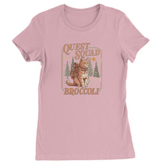 Quest Squad Broccoli Cat Fantasy Reader  Womens T-shirt Light Pink