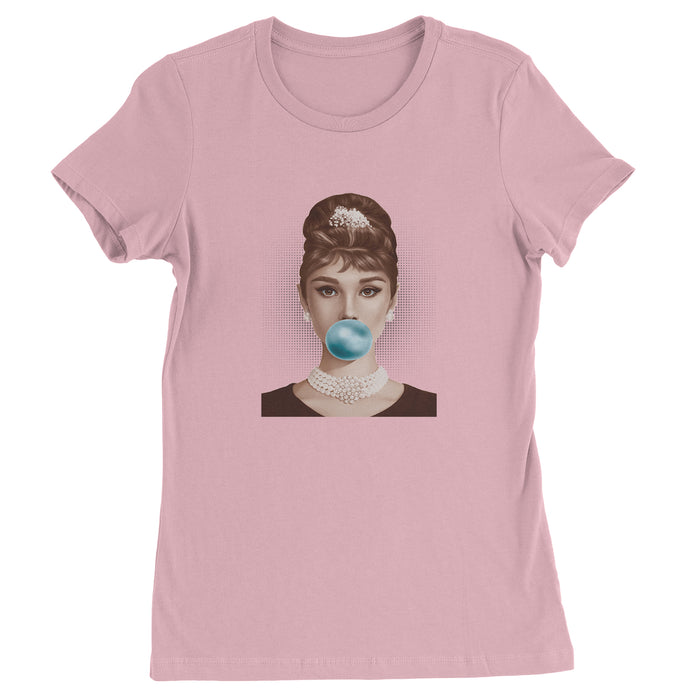 Audrey Hepburn Chewing Bubble Gum American Icon Womens T-shirt