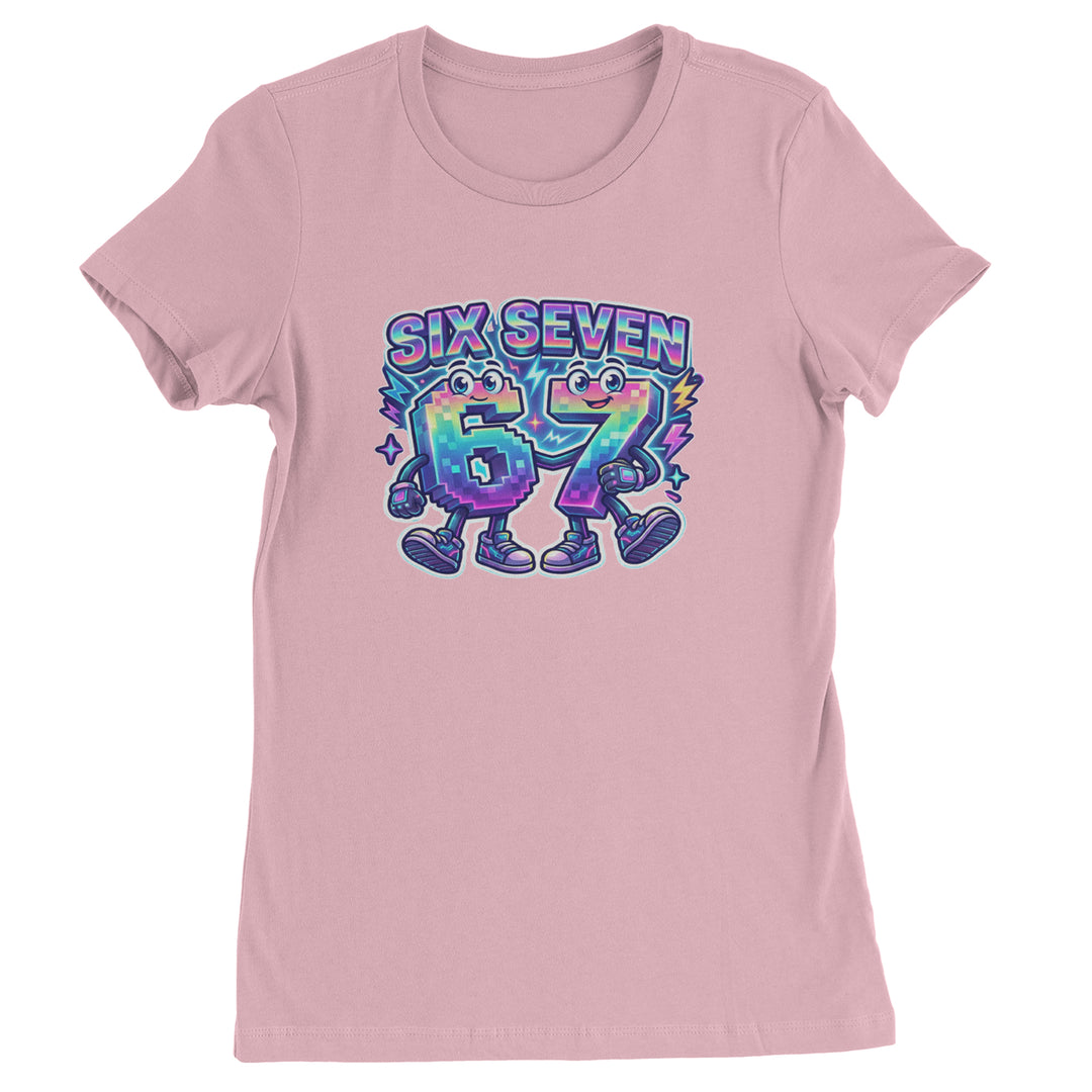 Six Seven 67 Retro Pixel Buddies Womens T-shirt Light Pink