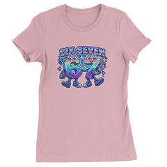Six Seven 67 Retro Pixel Buddies Womens T-shirt Light Pink