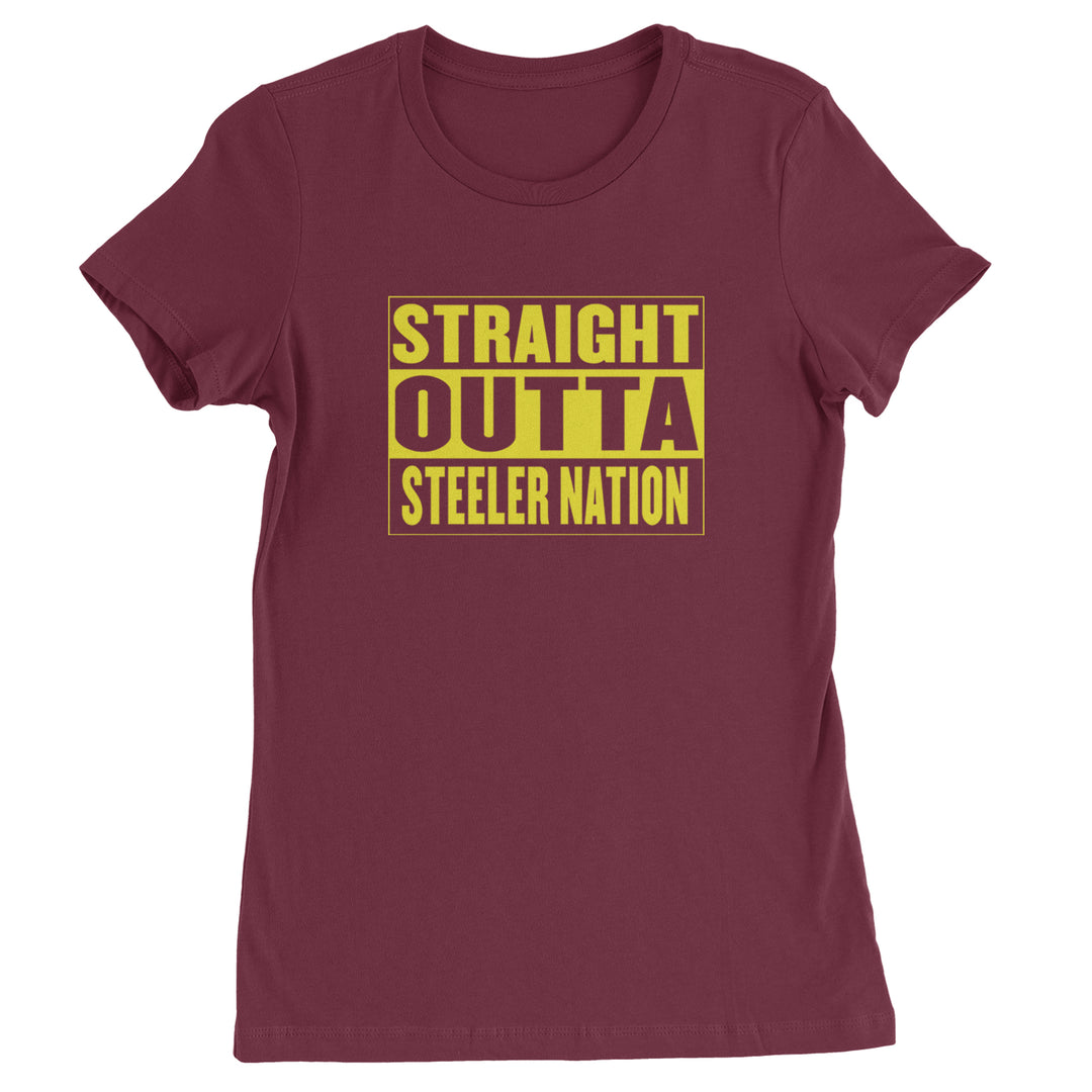 Straight Outta Steeler Nation Football graphic on Women's Heavyweight Cotton T-Shirt in Maroon
