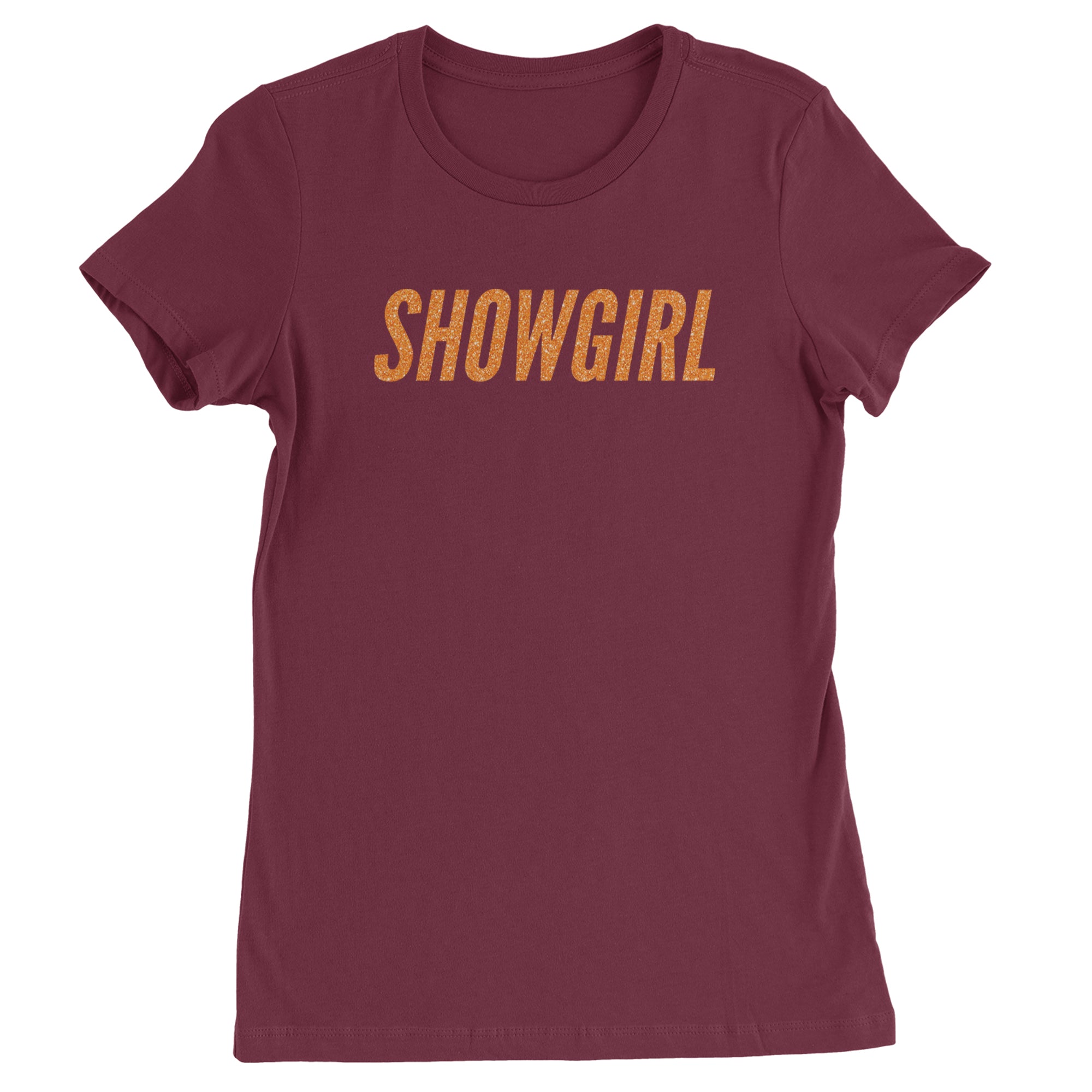 Showgirl Orange Glitter Womens T-shirt Maroon