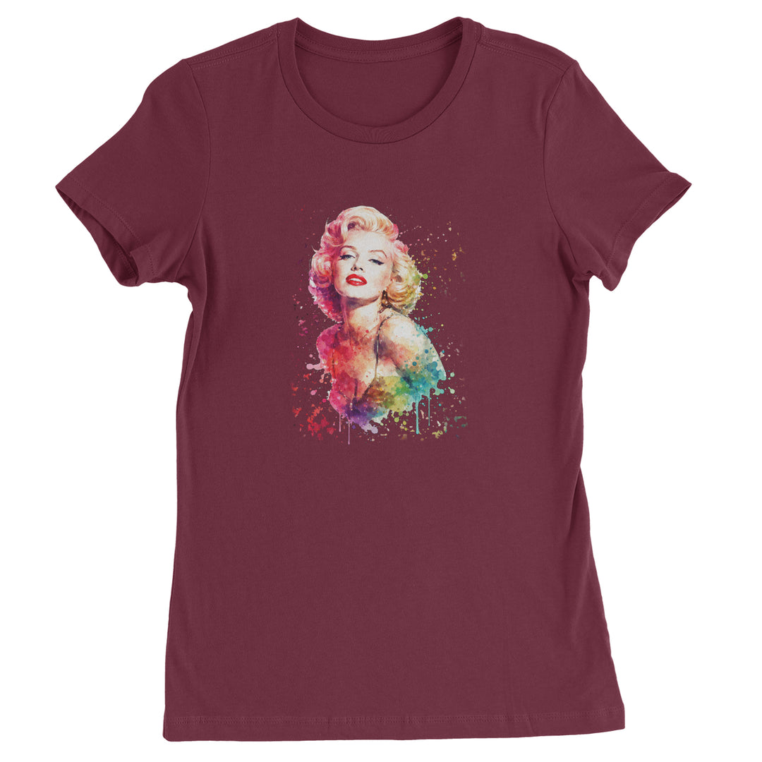 Mrs. Monroe Watercolors Bombshell Womens T-shirt Maroon