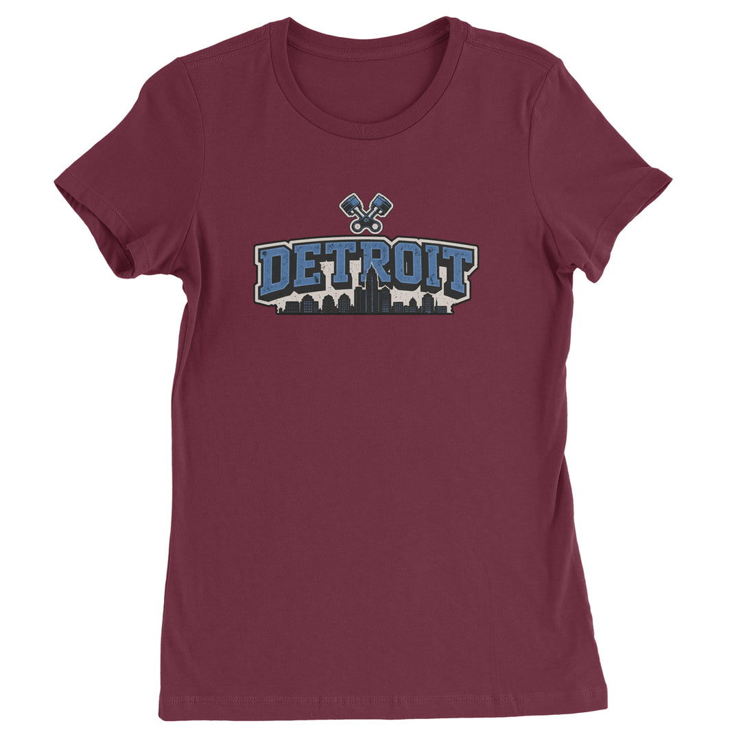 Detroit Motor City Retro Piston Womens T-shirt Maroon